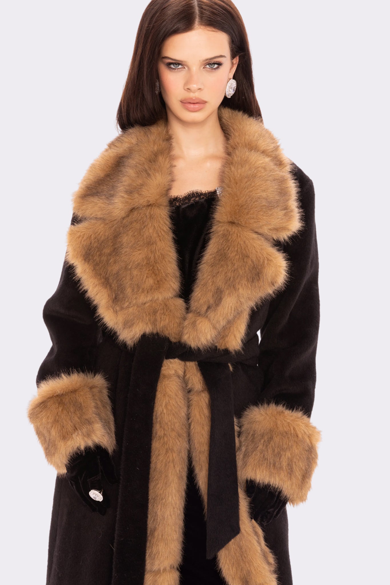 Adriana Faux Fur Coat (Black & Brown)
