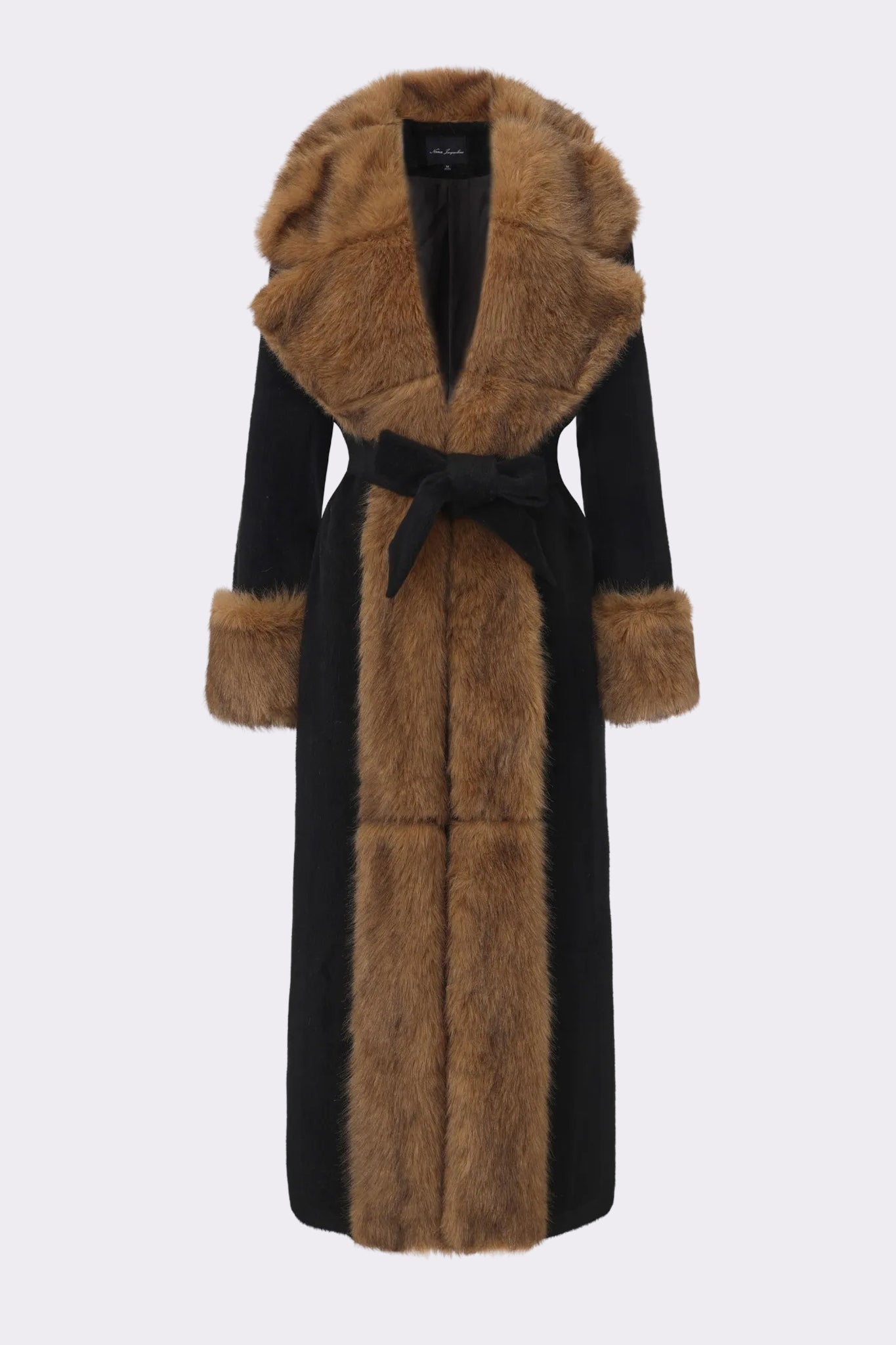 Adriana Faux Fur Coat (Black & Brown) | Long Winter Coat for Women