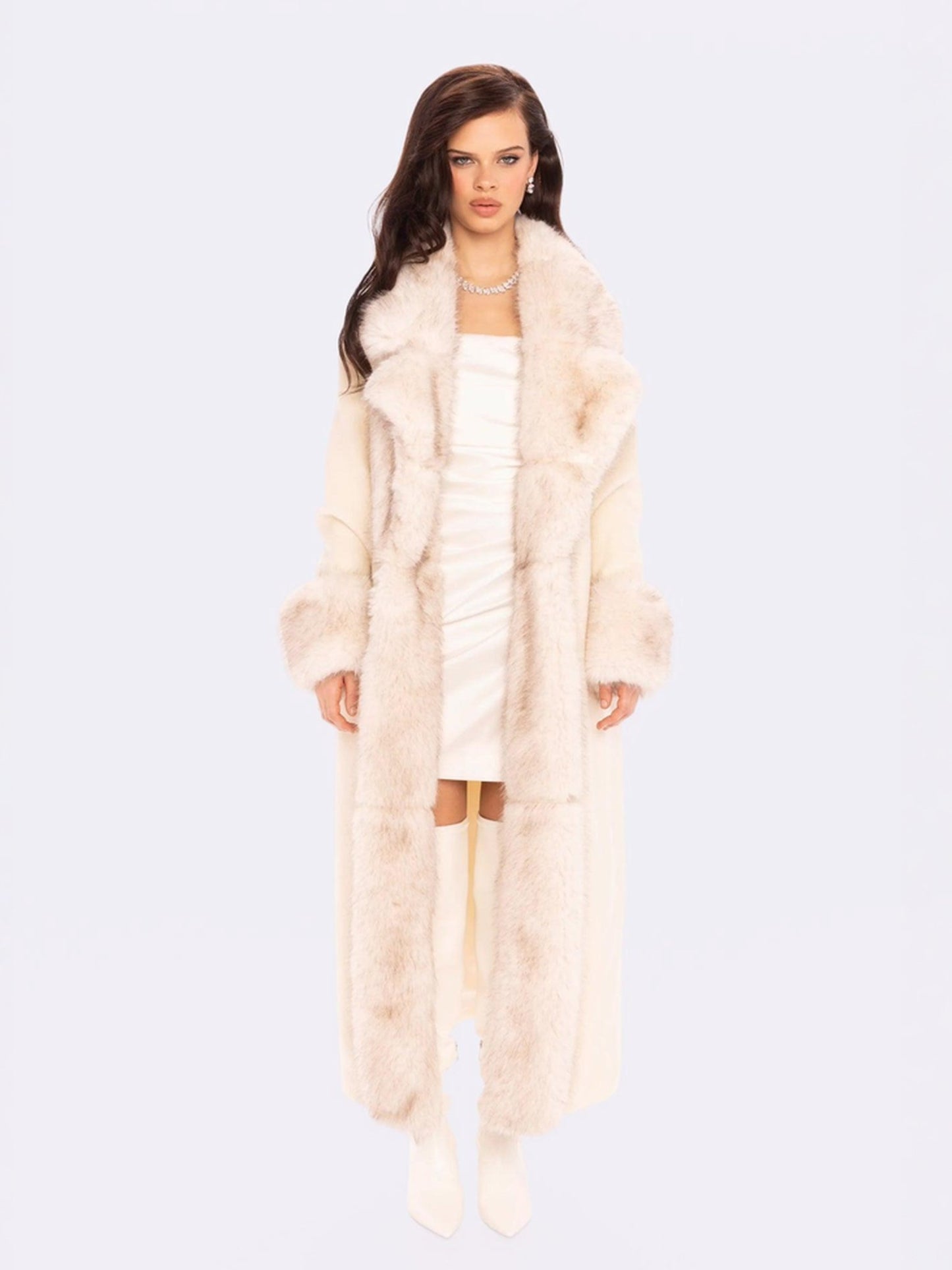 Adriana Faux Fur Coat (Off-White)