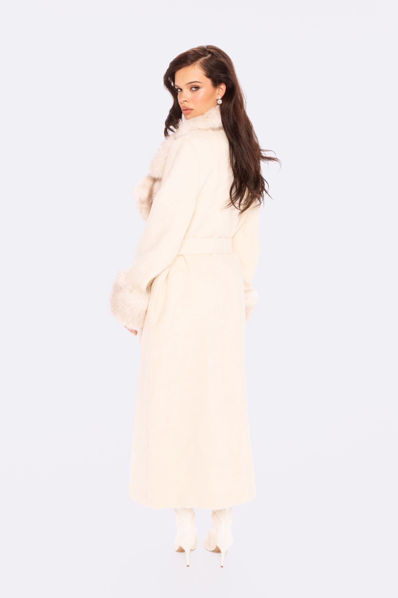 Adriana Faux Fur Coat (Off-white) | Long Winter Coat for Women