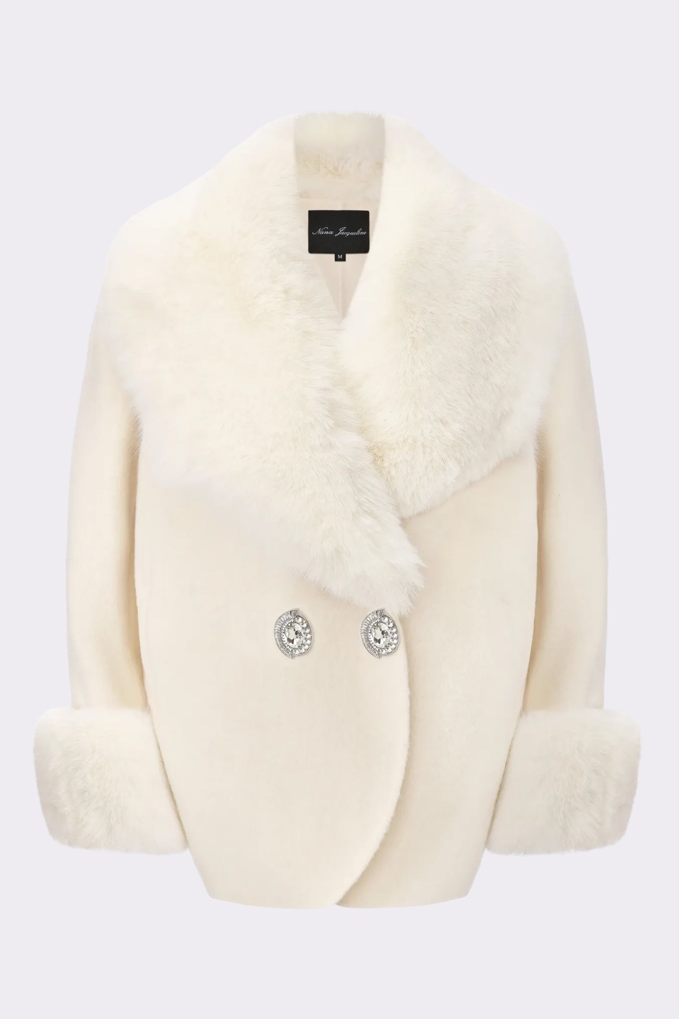 Althea Faux Fur Collar Cocoon Coat (White) | Designer Women's Fur