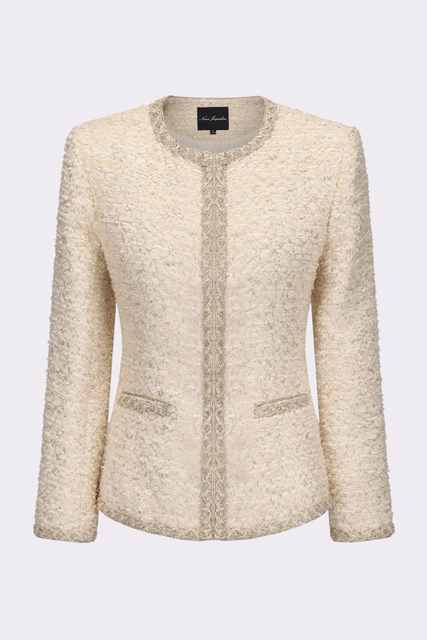 Evelyn Tweed Jacket | White Tweed Glitter Ribbon Jacket – Nana