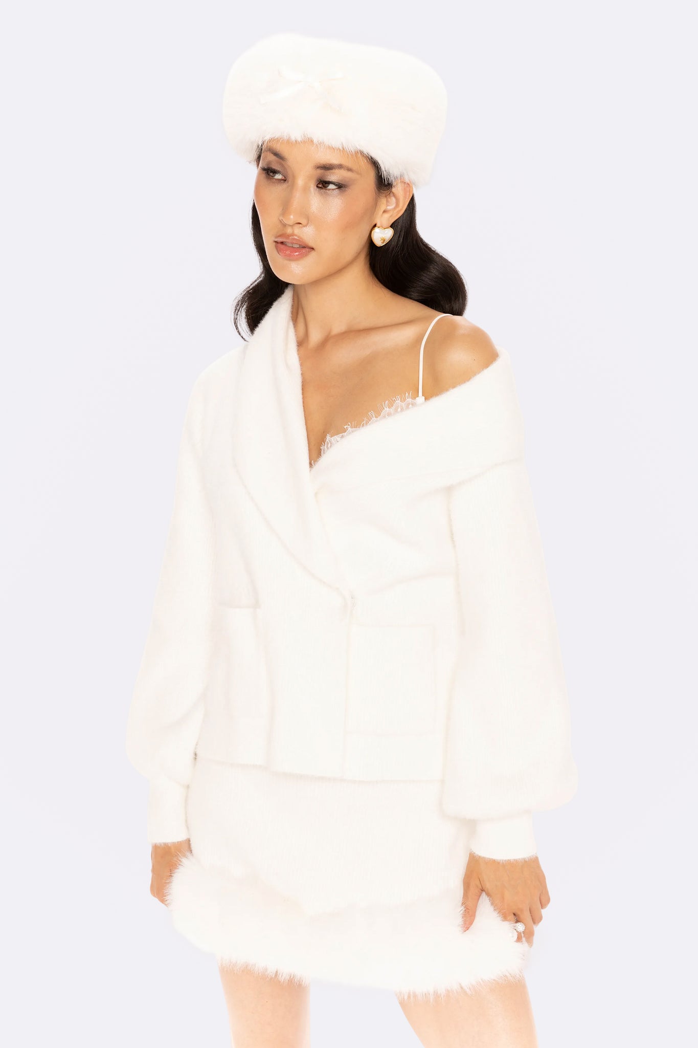 Gia Knit Jacket | White One-Shoulder Knit Jacket | NJ – Nana