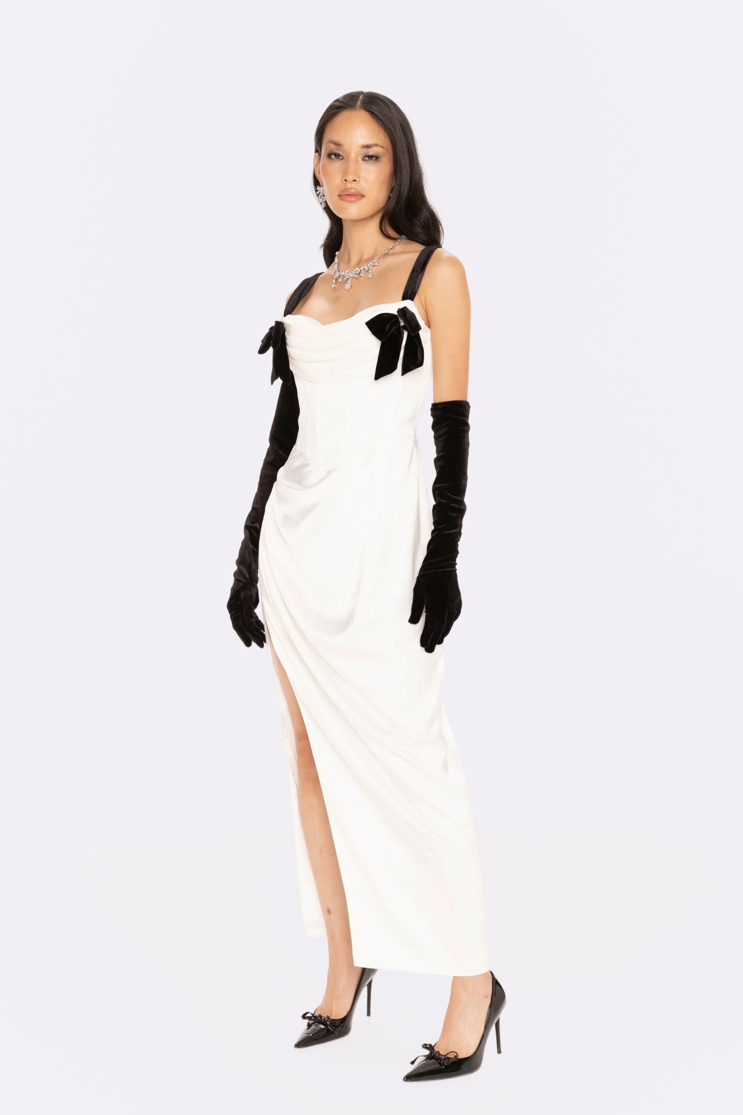 Grace Bow Maxi Dress (White)