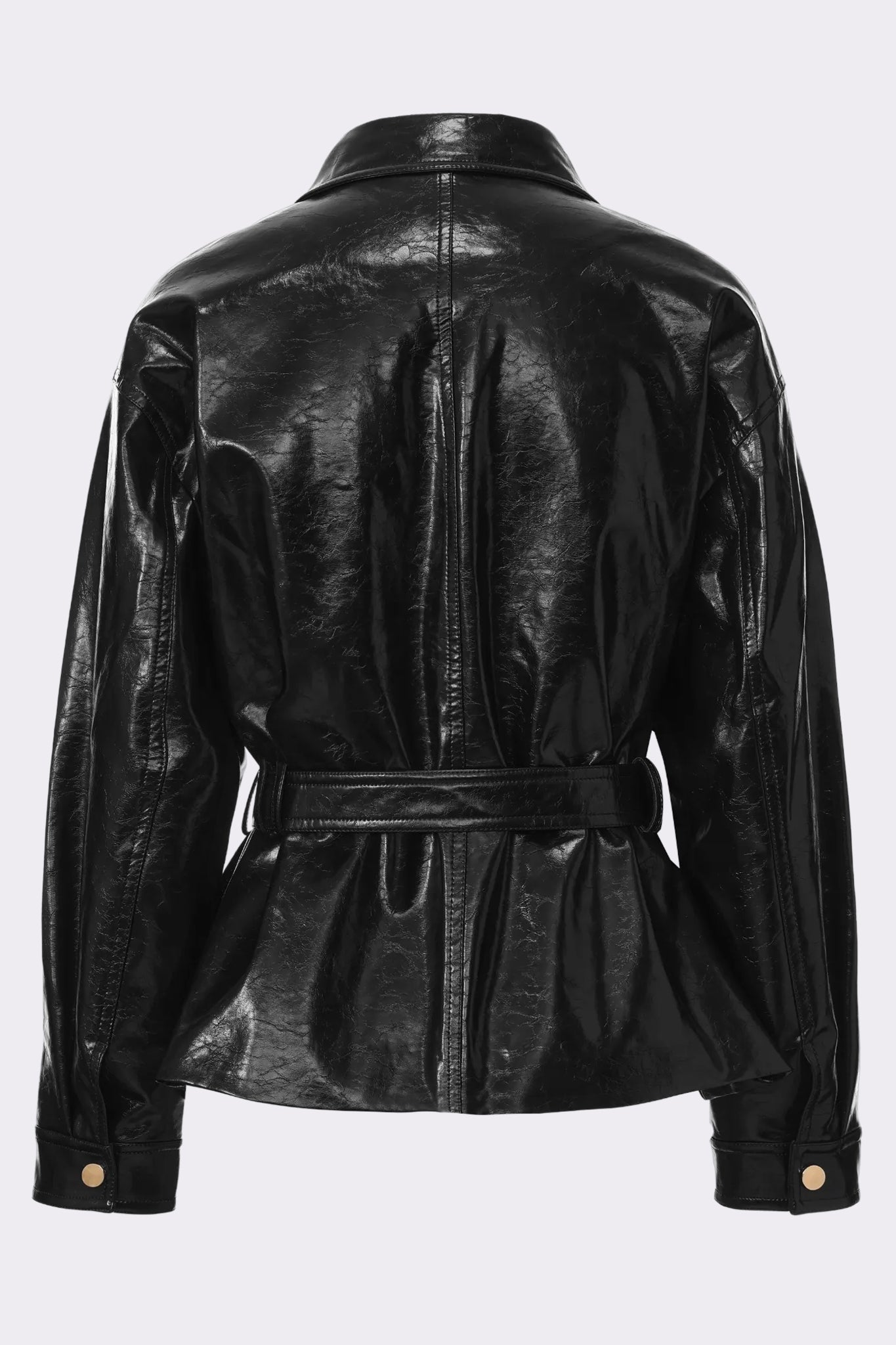 Isabella Vegan Leather Jacket (Black) | Waist Belted Black Jacket