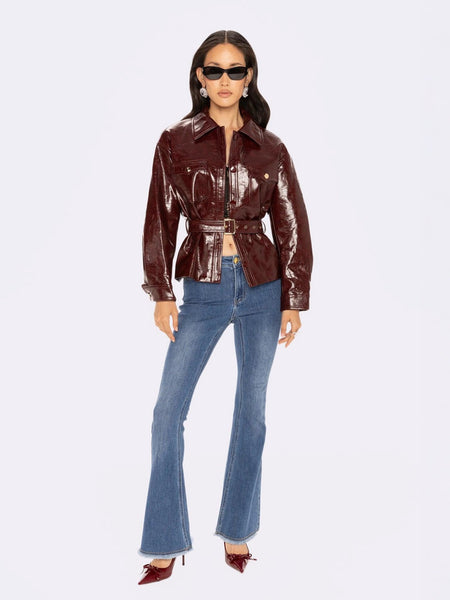 Isabella Vegan Leather Jacket: Claret Leather Jacket for Date