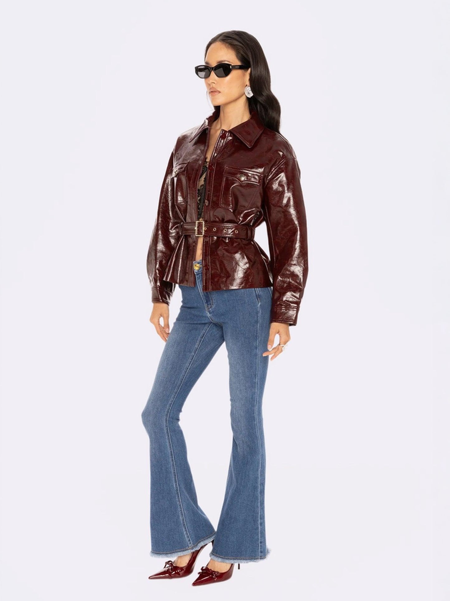 Isabella Vegan Leather Jacket (Claret)