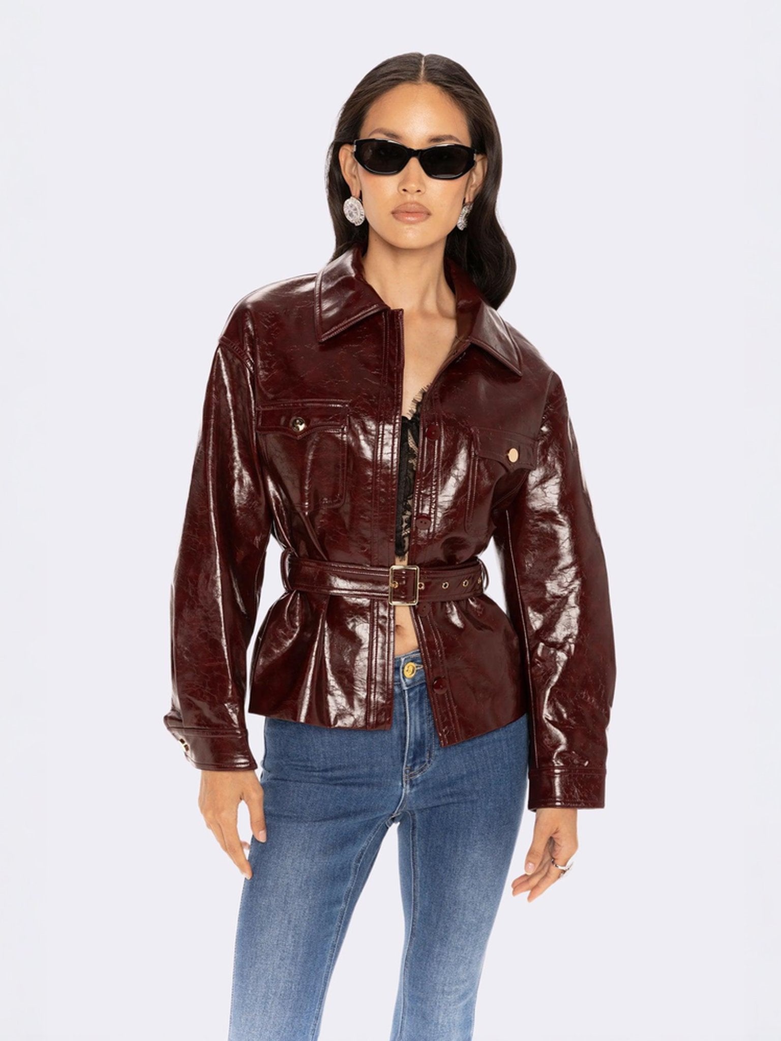 Isabella Vegan Leather Jacket (Claret) | Cropped Red Leather