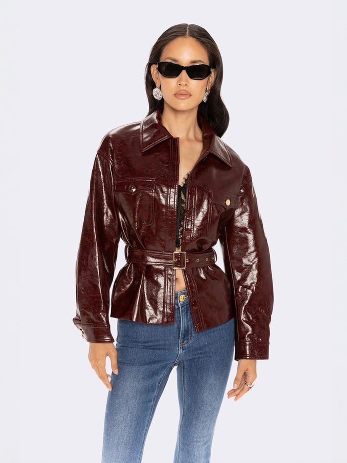 Isabella Vegan Leather Jacket: Claret Leather Jacket for Date Night ...