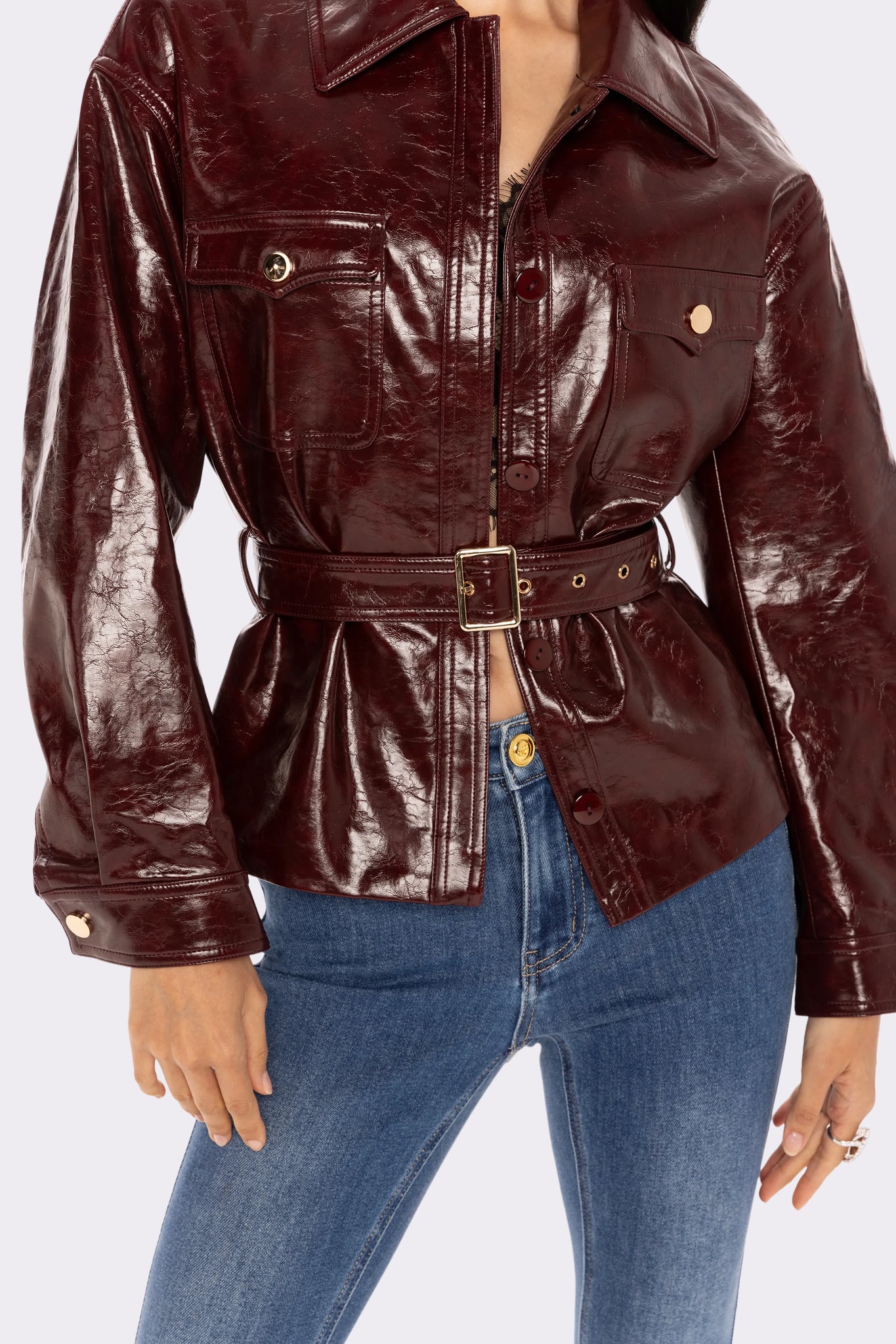 Isabella Vegan Leather Jacket (Claret)