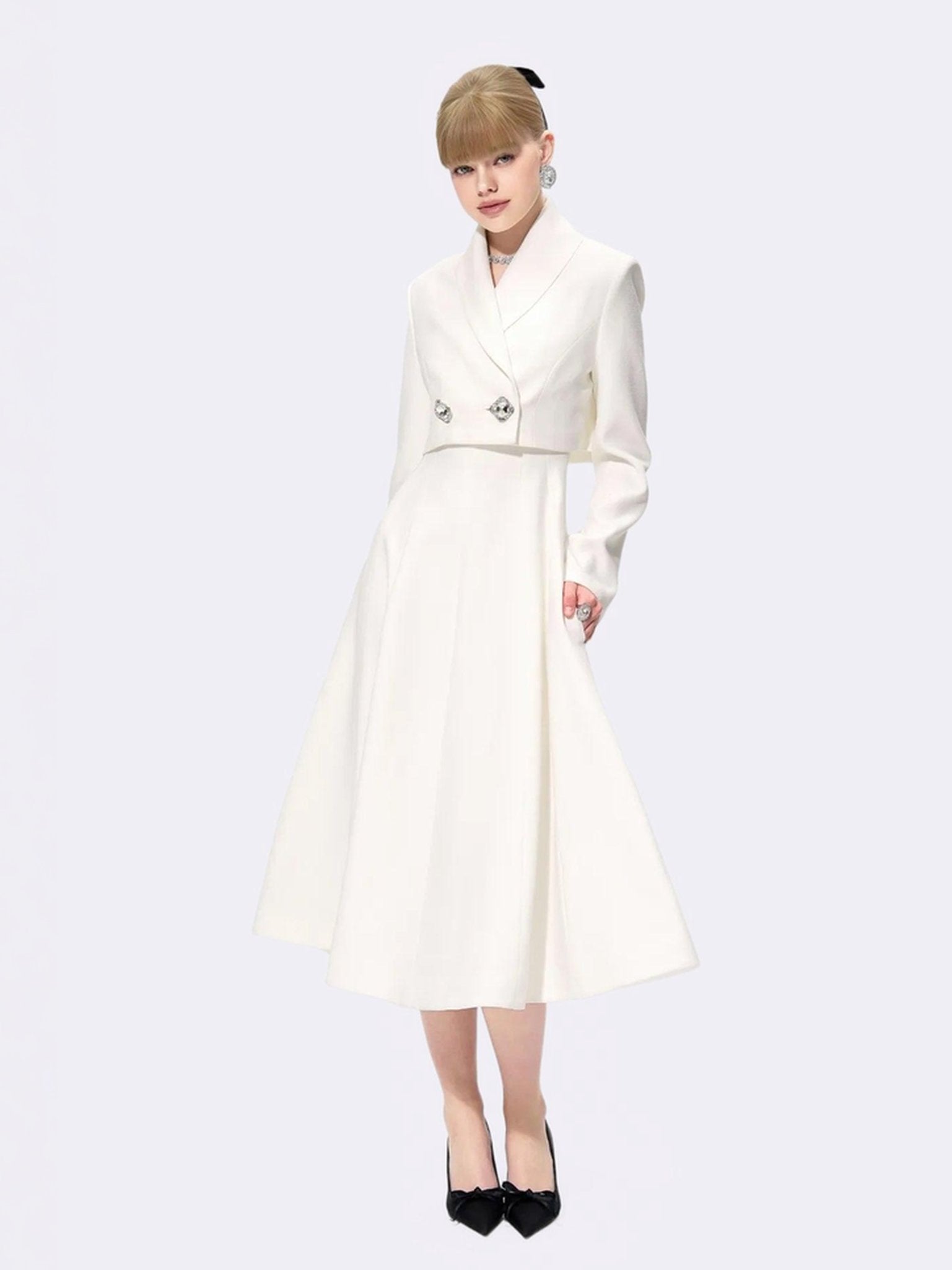 Josephine Square-Neck White Midi Dress
