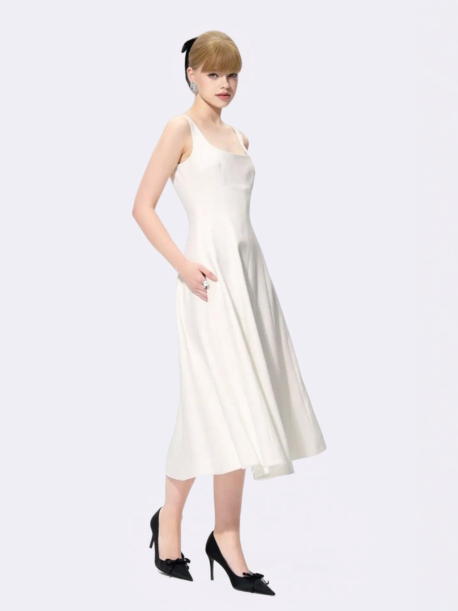 Josephine Square-Neck White Midi Dress