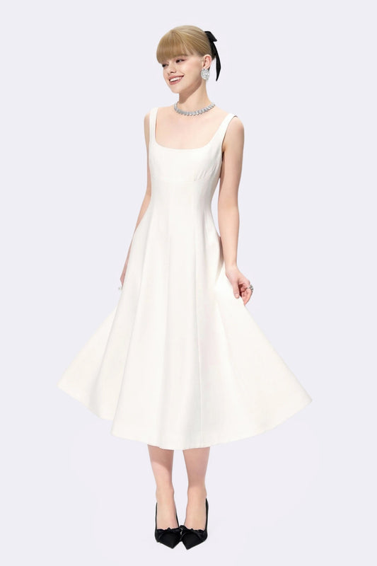 Josephine Square-Neck White Midi Dress