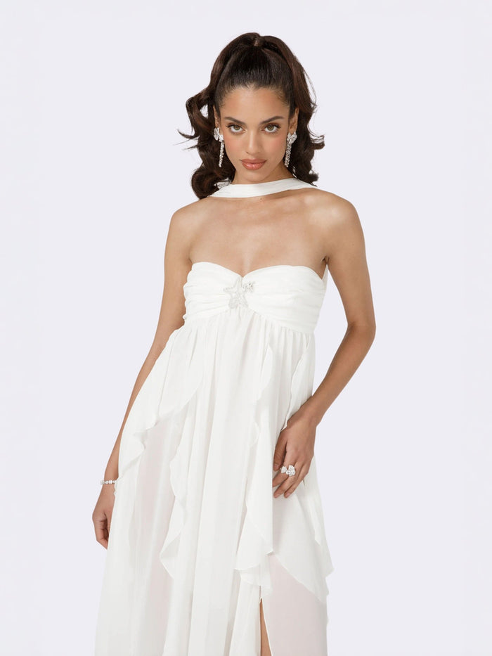 arabella strapless mini dress in white BHLDN Arabella Strapless Sequin Fringe Mini Dress
