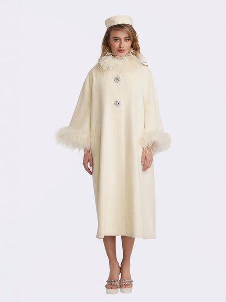 Nina Feather Coat: White Coat for Winter Wedding Guest | Nana
