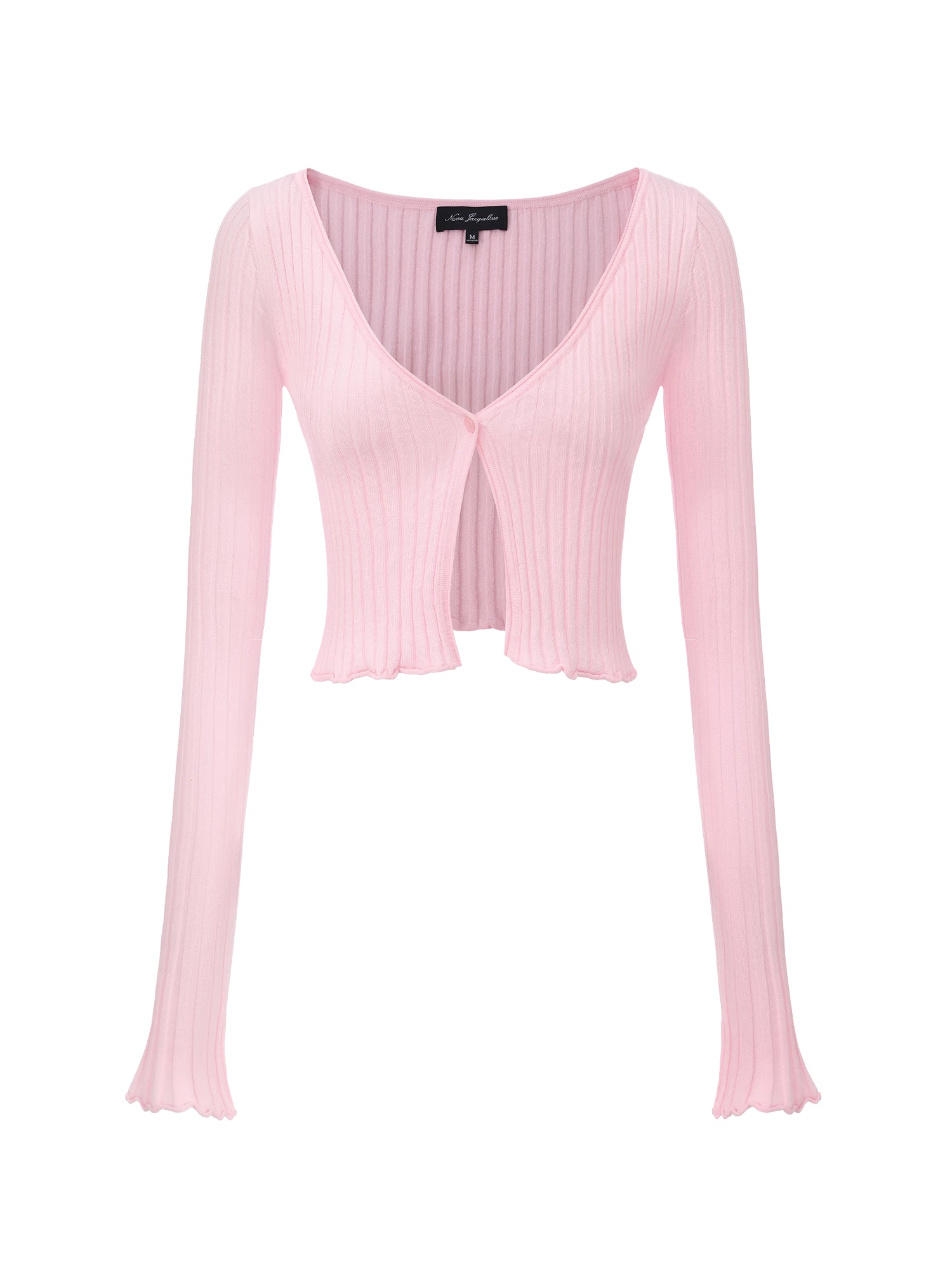 Jane Cropped Ribbed Pink Knit Cardigan