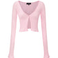 Jane Cropped Ribbed Pink Knit Cardigan