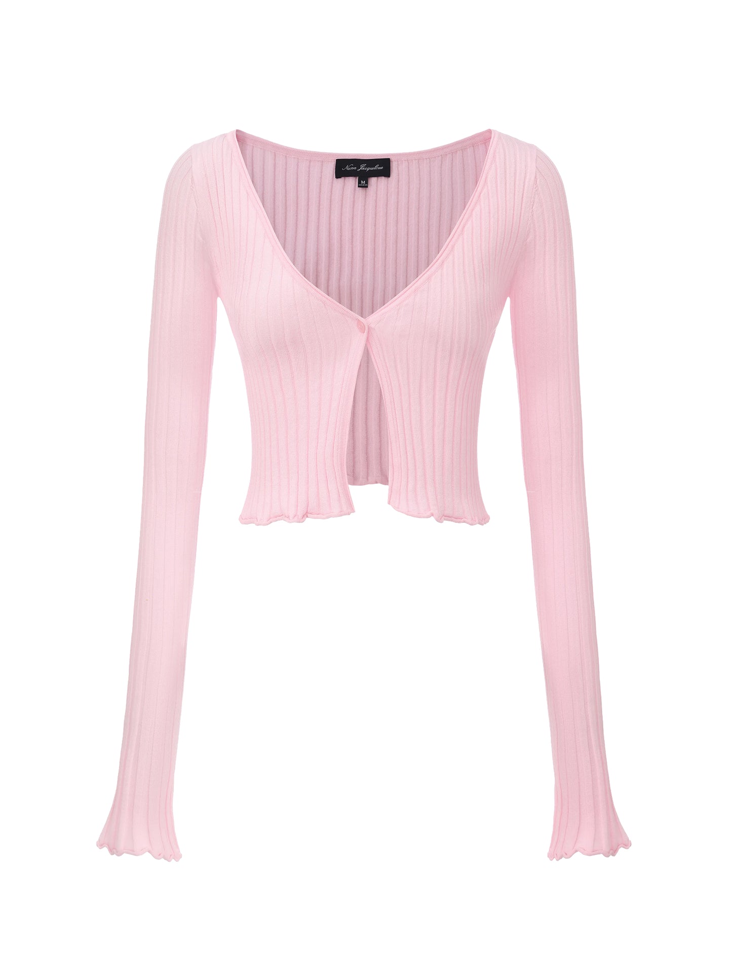 Jane Cropped Ribbed Pink Knit Cardigan