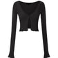 Jane Cropped Ribbed Black Knit Cardigan