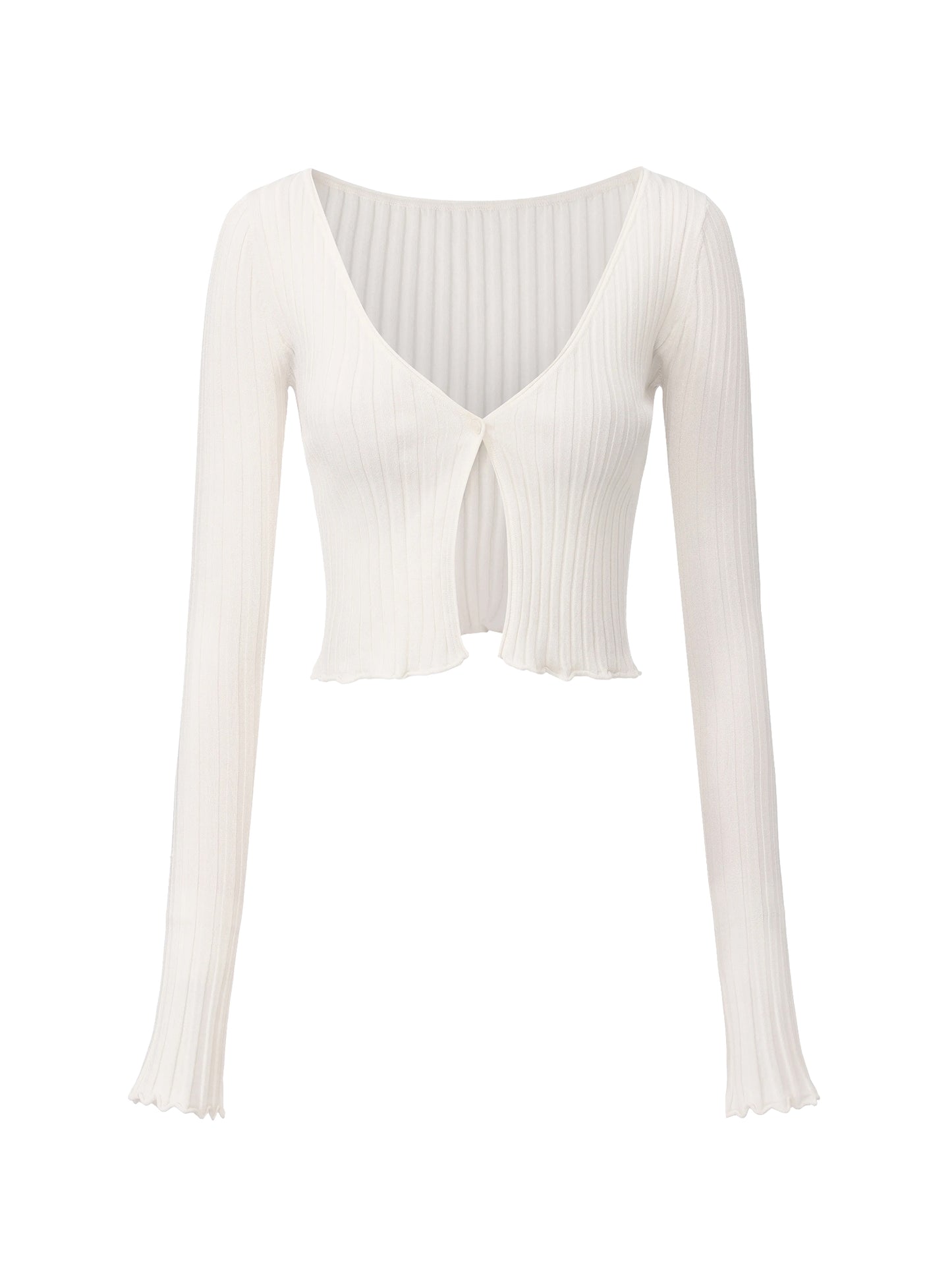 Jane Cropped Ribbed White Knit Cardigan