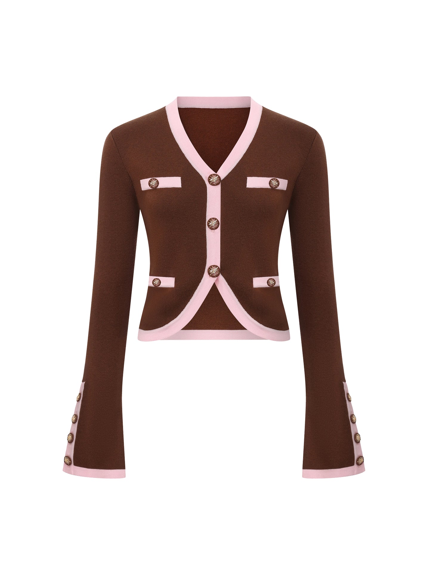 Lisette Contrast-Trim Brown Knit Three-Piece Set