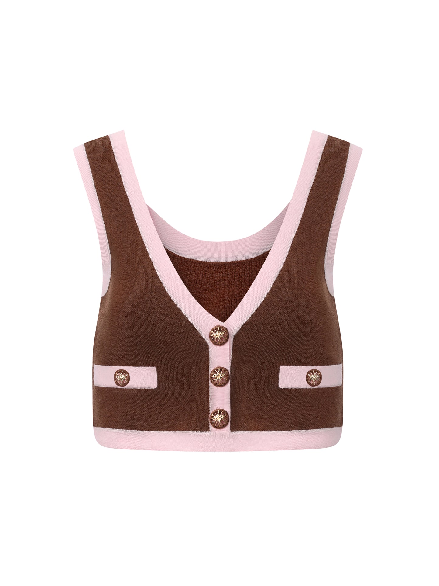 Lisette Contrast-Trim Brown Knit Three-Piece Set