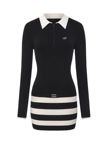 Tessa Striped Black Knit Dress
