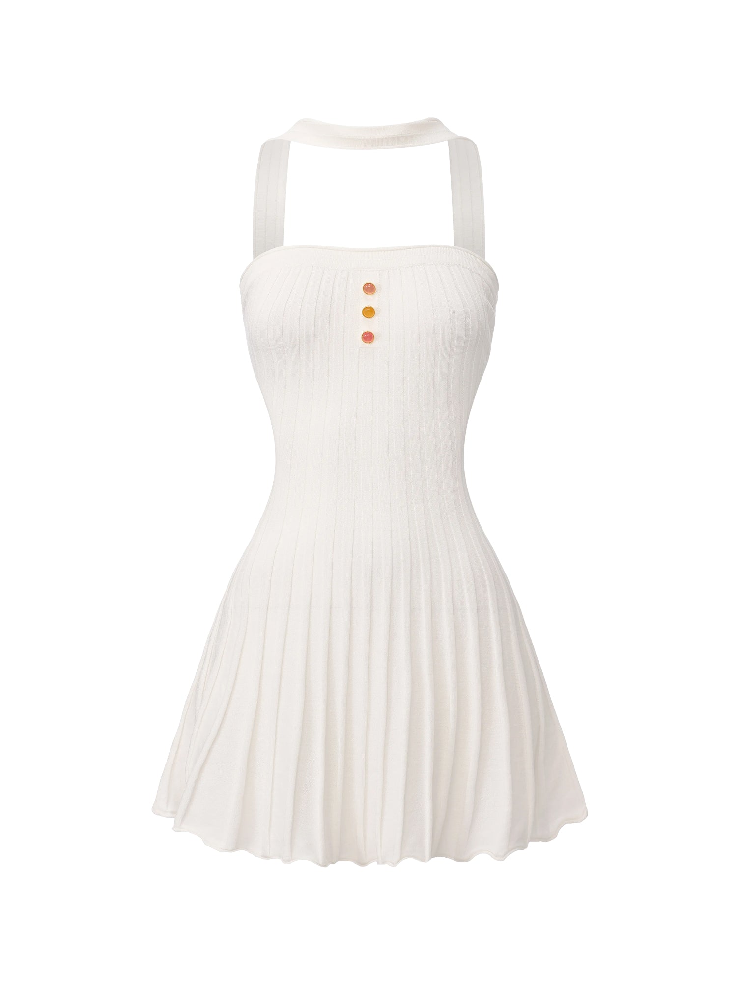 Ava Reverse Halter White Knit Flared Dress