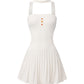 Ava Reverse Halter White Knit Flared Dress
