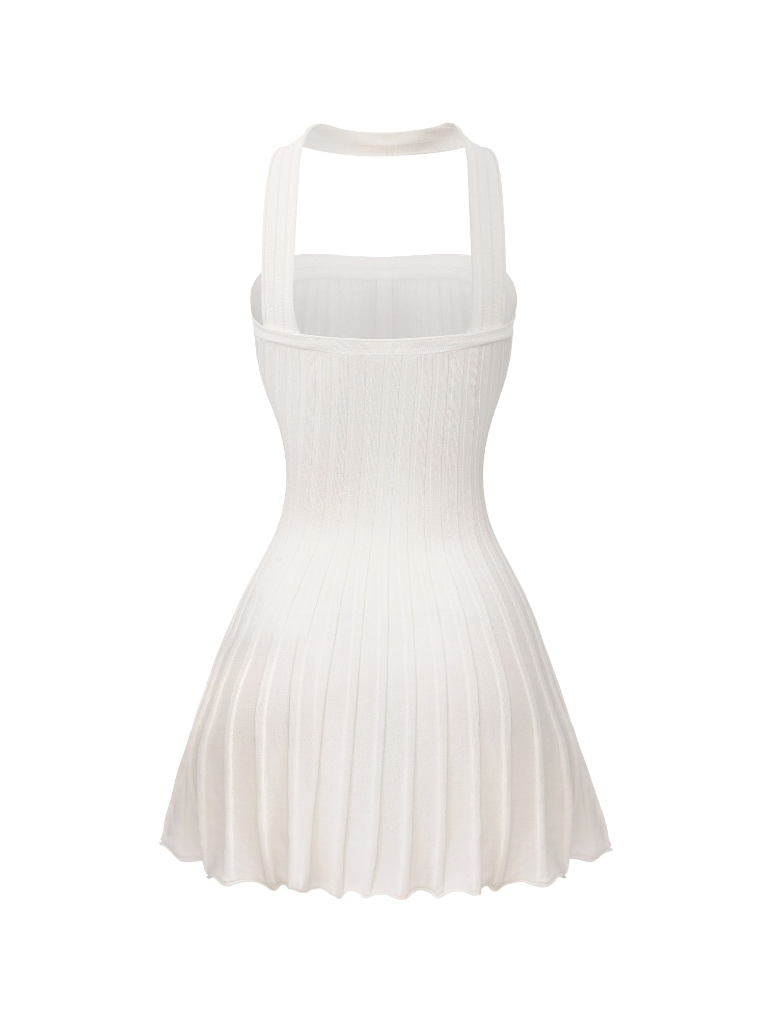 Ava Reverse Halter White Knit Flared Dress