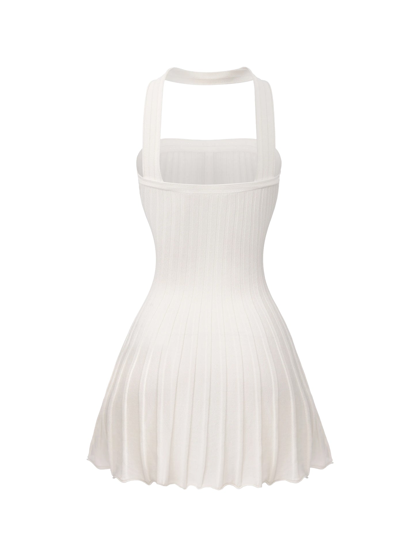 Ava Reverse Halter White Knit Flared Dress