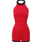 Ava Contrast Halter Knit Red Romper