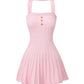 Ava Reverse Halter Pink Knit Flared Dress