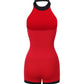 Ava Contrast Halter Knit Red Romper