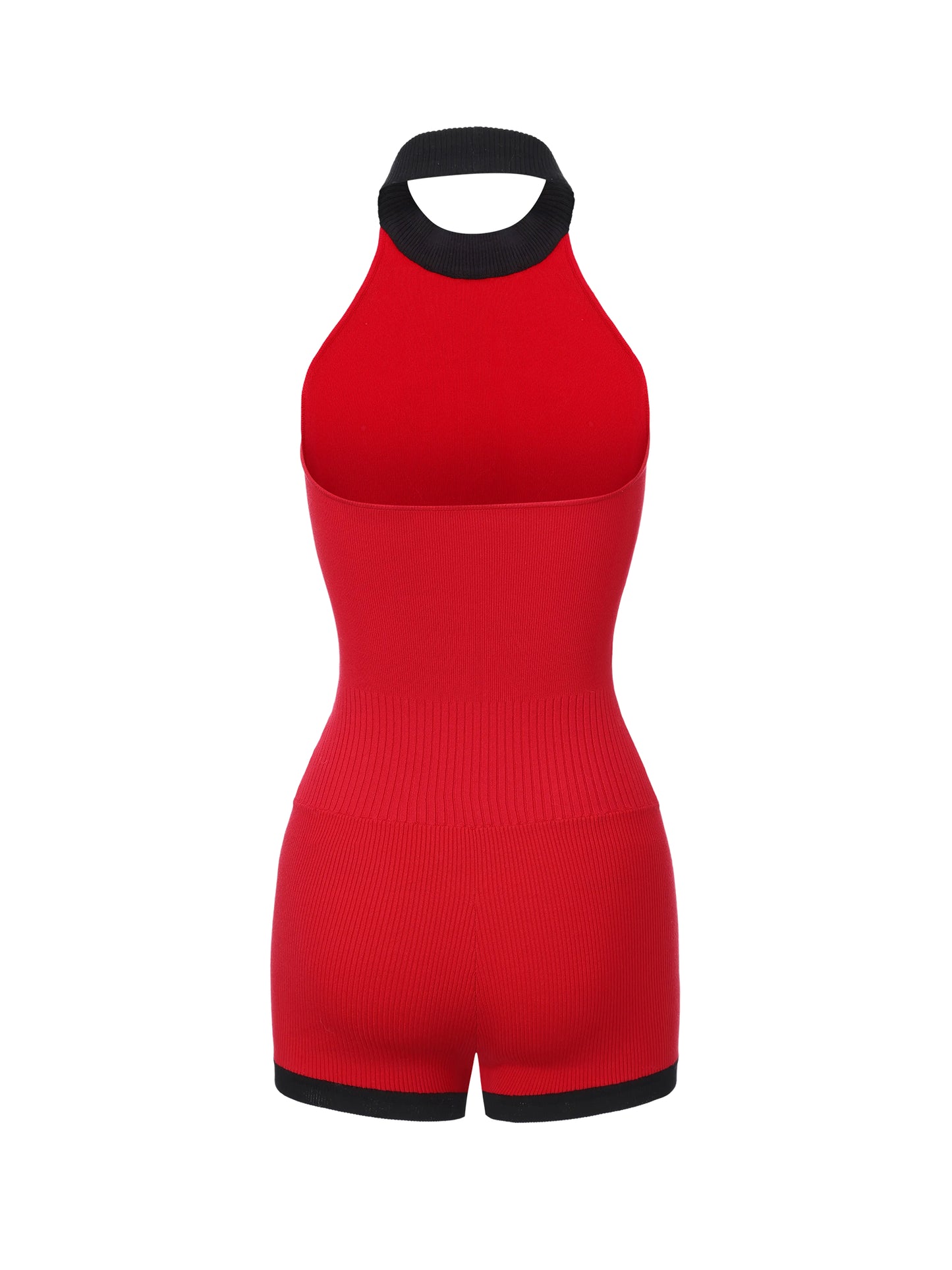 Ava Contrast Halter Knit Red Romper