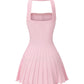 Ava Reverse Halter Pink Knit Flared Dress