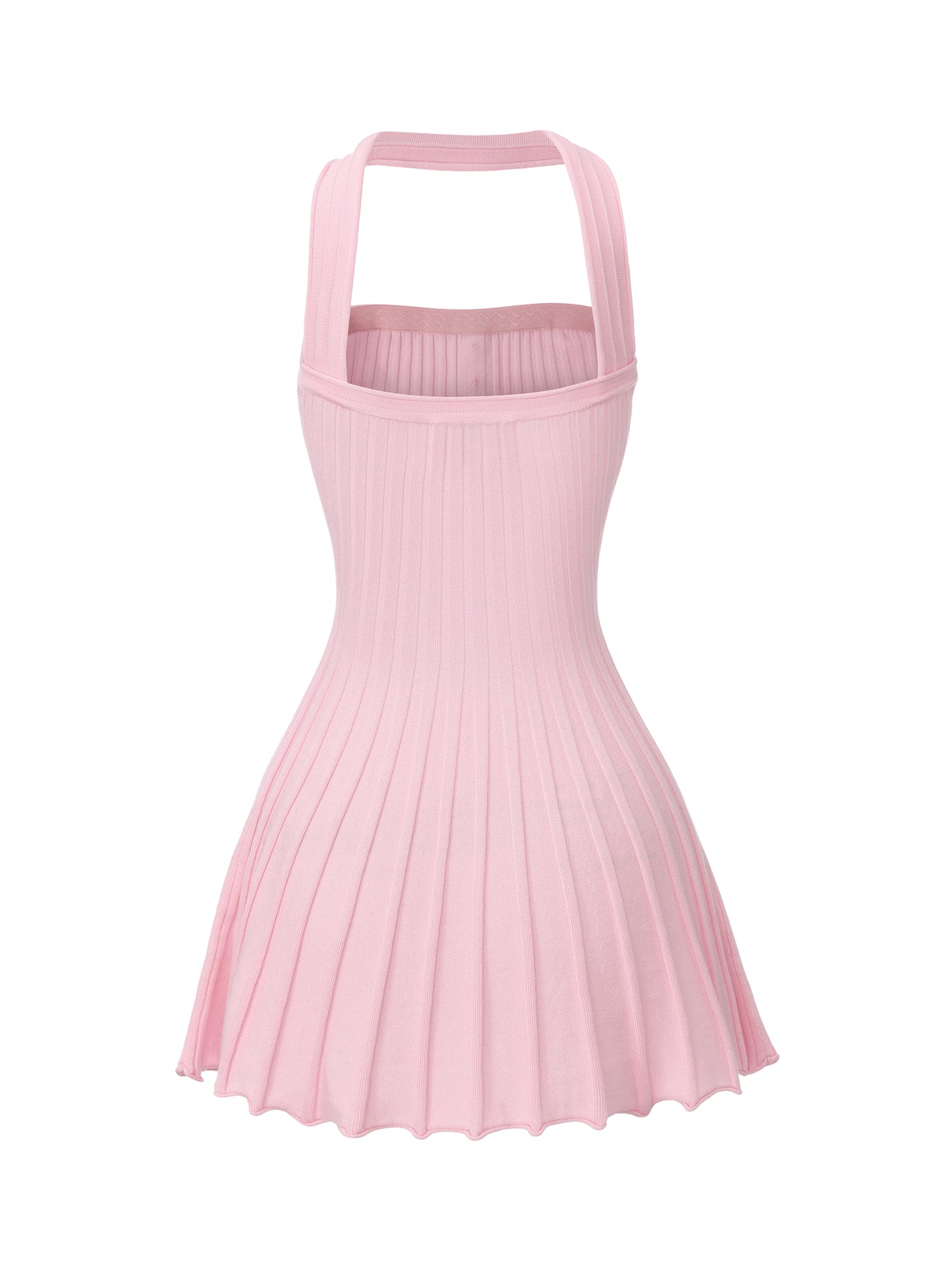 Ava Reverse Halter Pink Knit Flared Dress