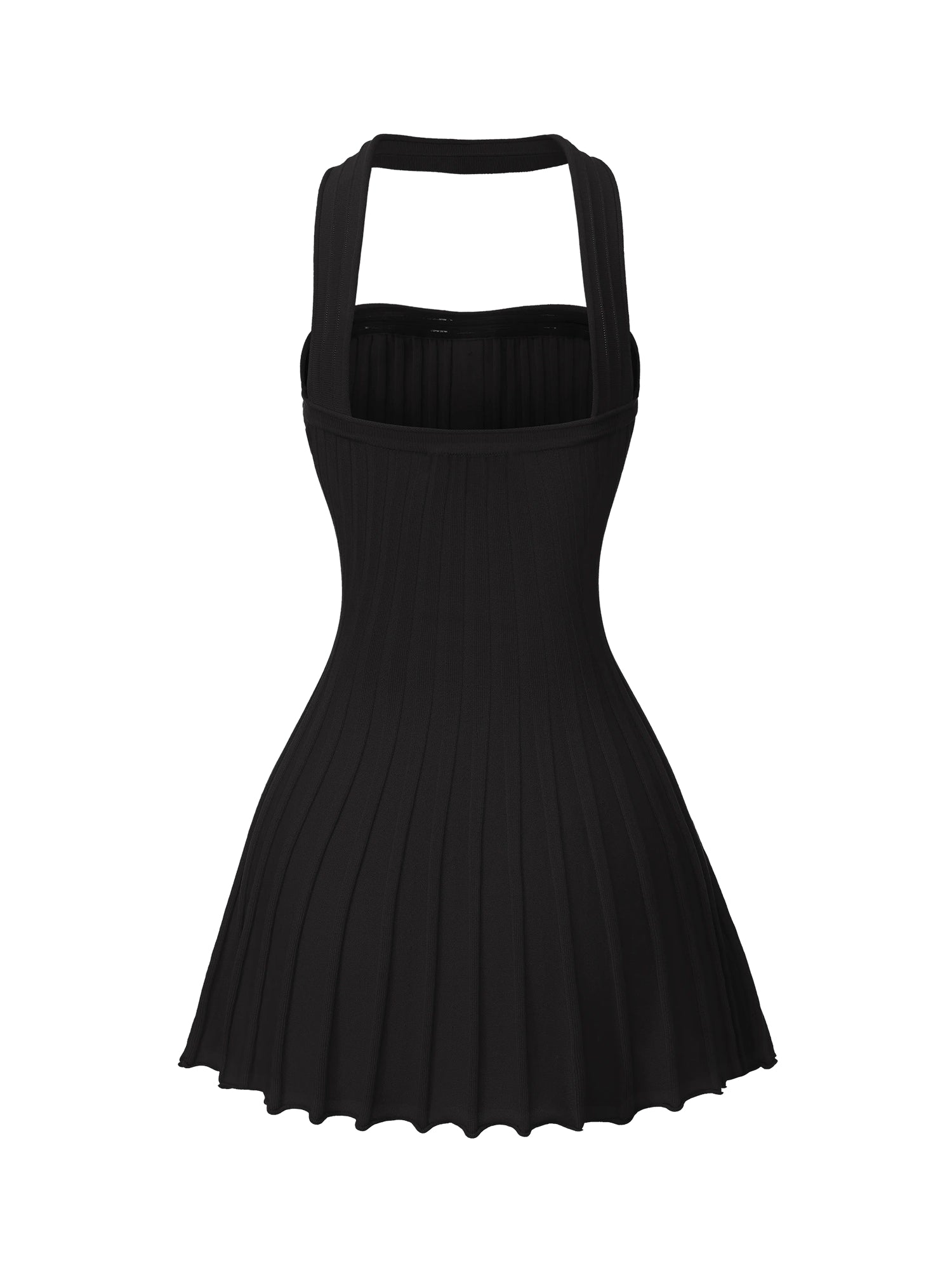 Ava Reverse Halter Black Knit Flared Dress
