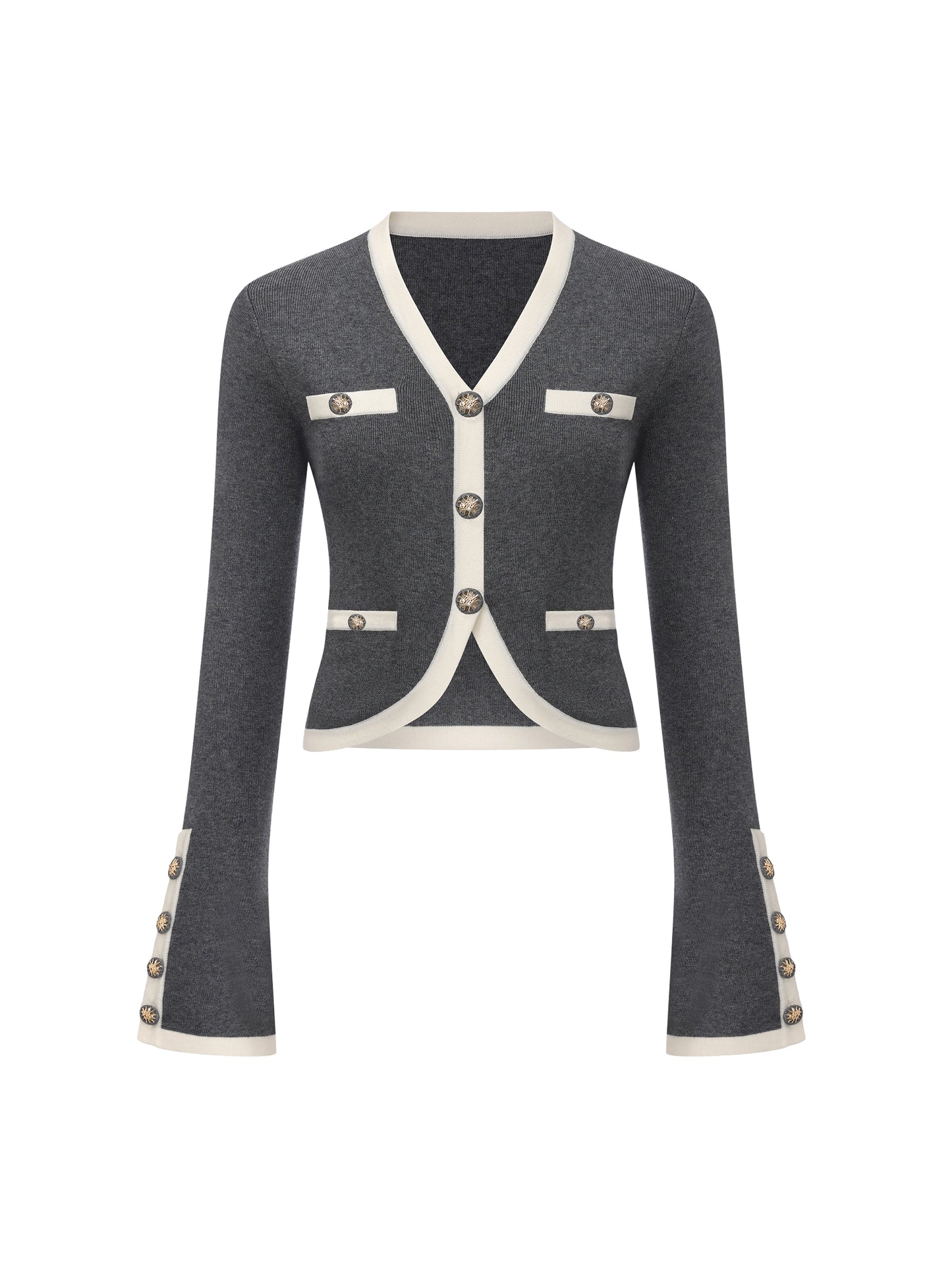 Lisette Contrast-Trim Grey Knit Three-Piece Set