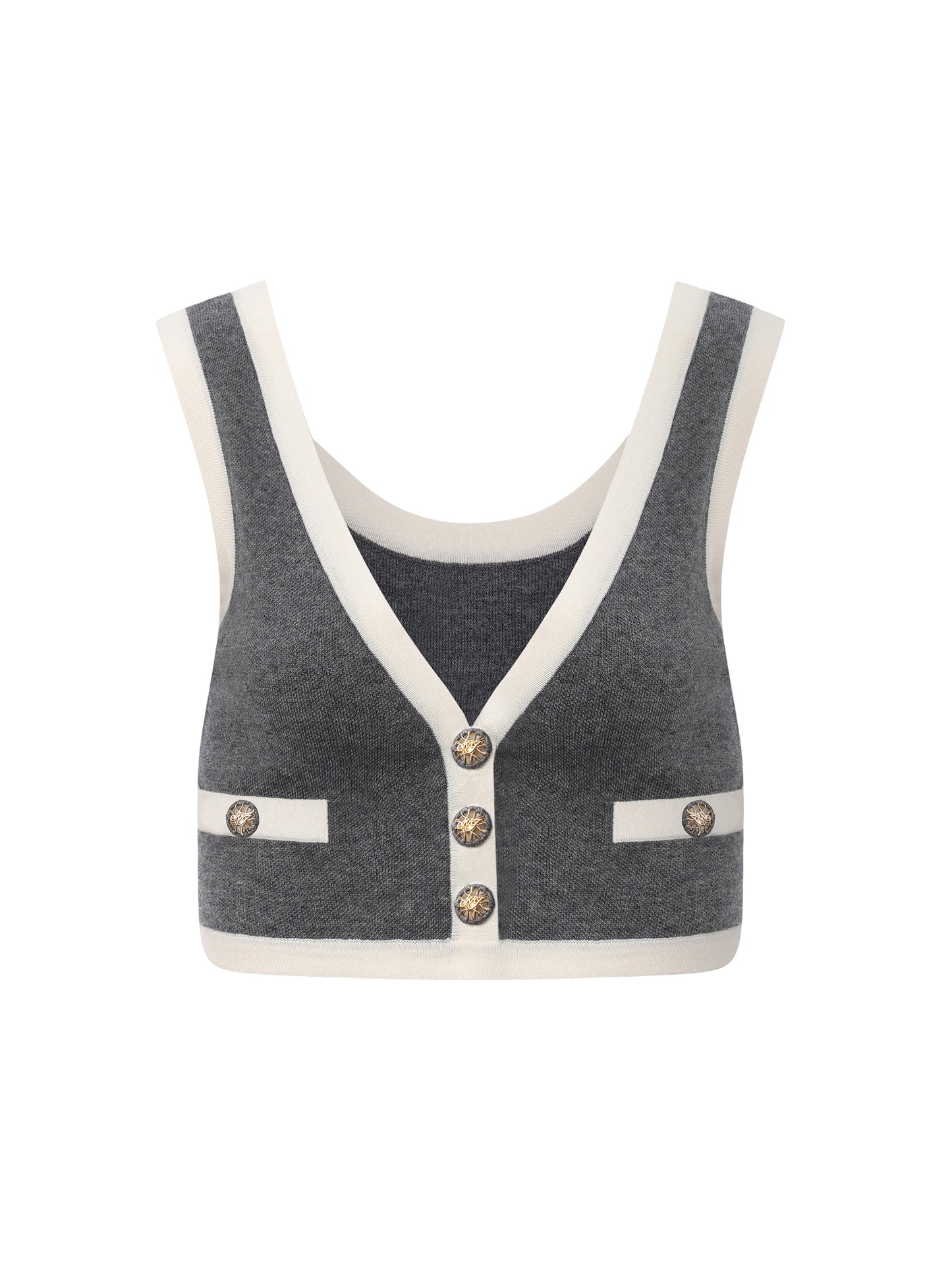 Lisette Contrast-Trim Grey Knit Three-Piece Set