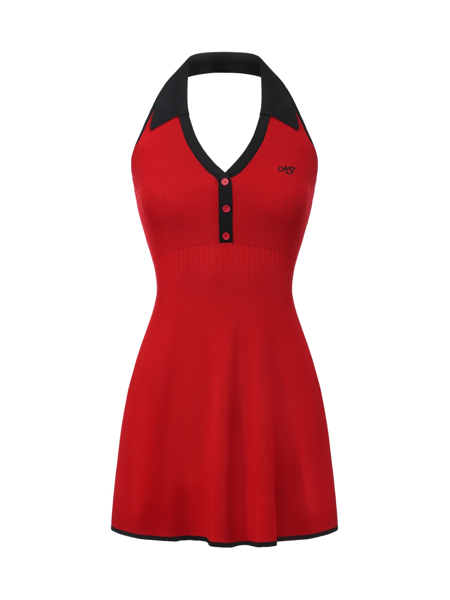 Elle Contrast Halter Red Knit Mini Dress