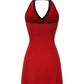 Elle Contrast Halter Red Knit Mini Dress