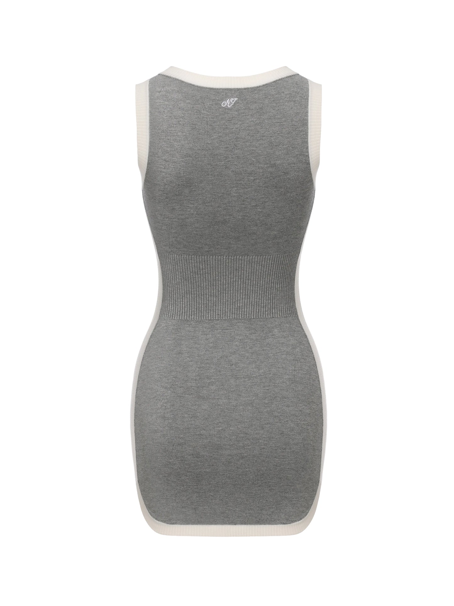 Wilhelmina Contrast-Trim Knit Grey Mini Dress