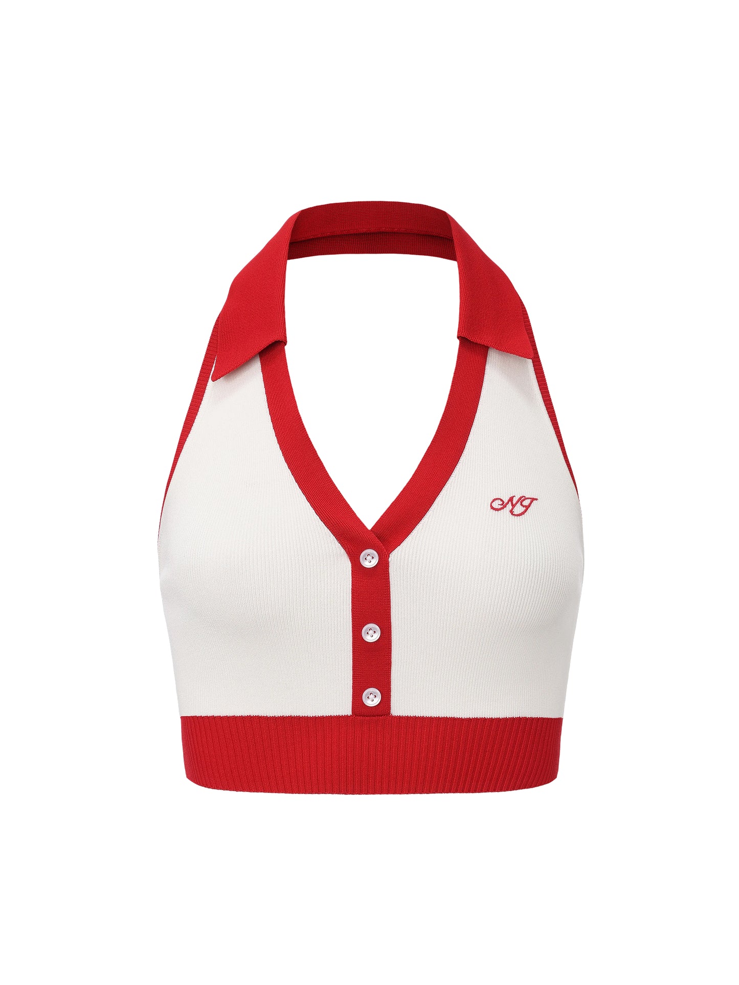 Wilhelmina Contrast Halter Knit White Top