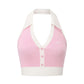 Wilhelmina Contrast Halter Knit Pink Top