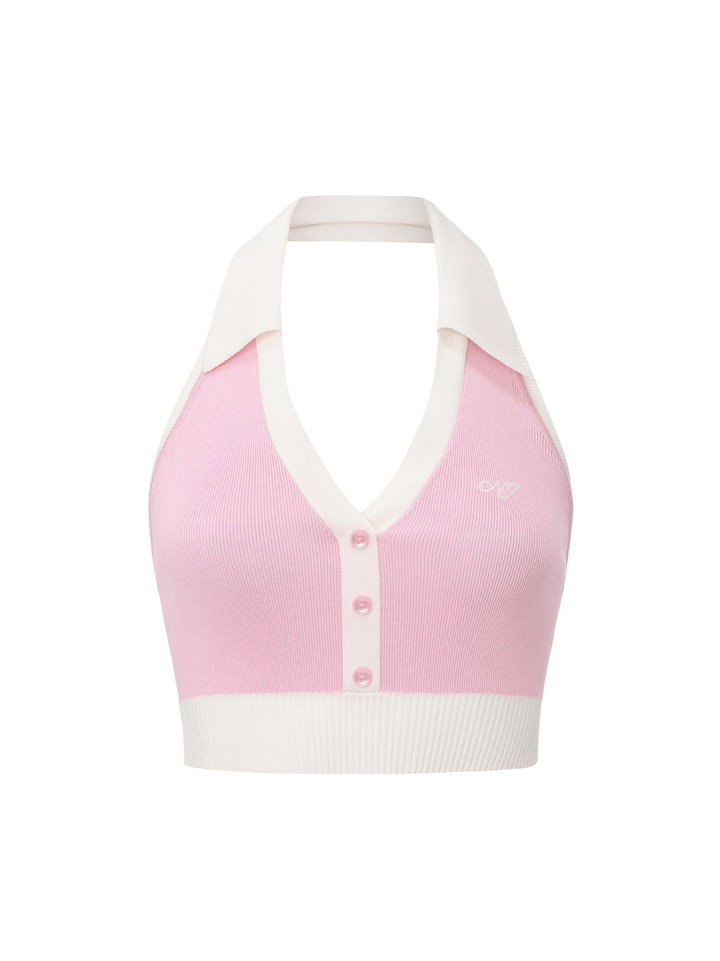 Wilhelmina Contrast Halter Knit Pink Top