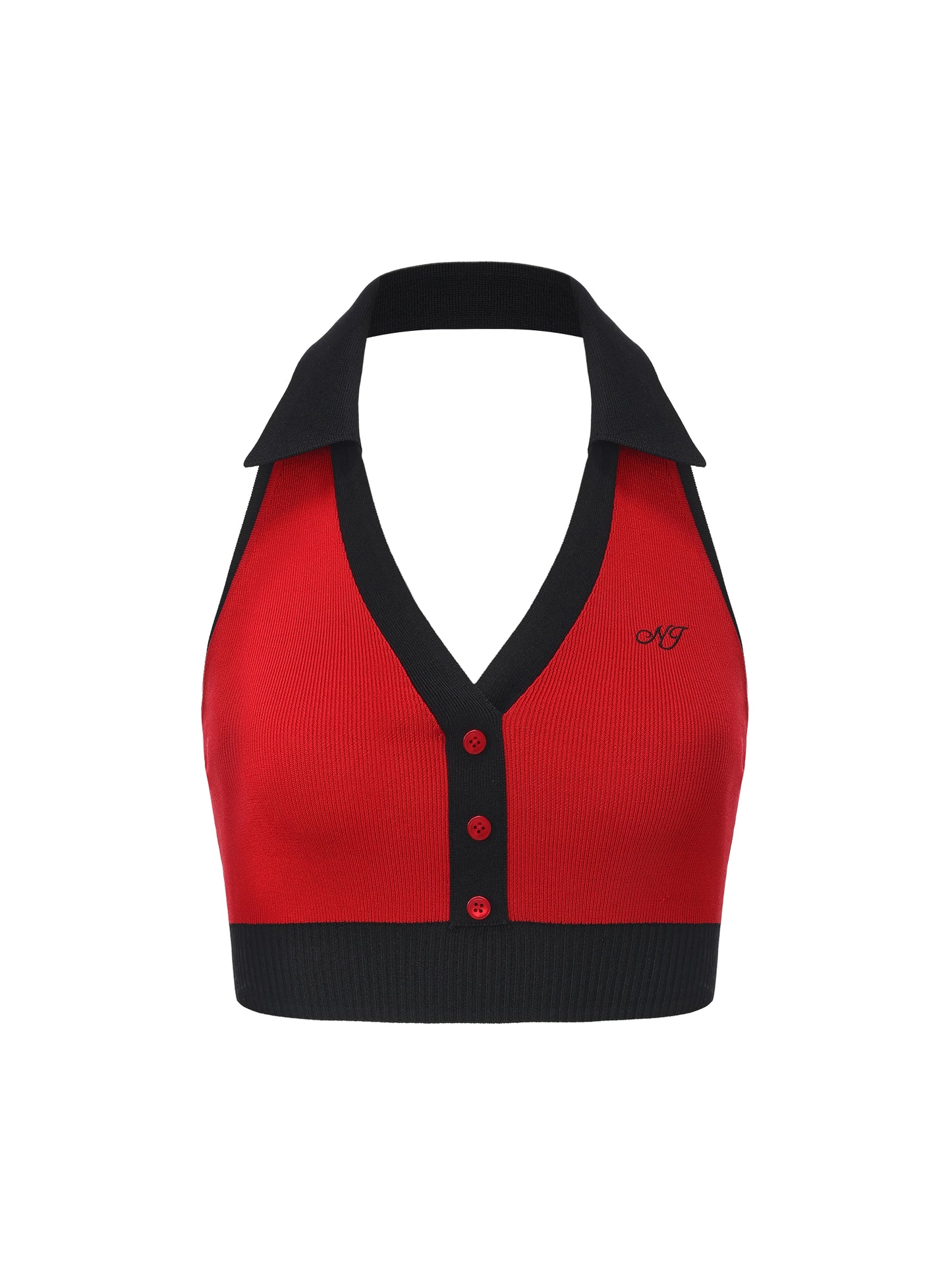 Wilhelmina Contrast Halter Knit Red Top