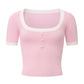 Millie Contrast-Trim Pink Knit Top