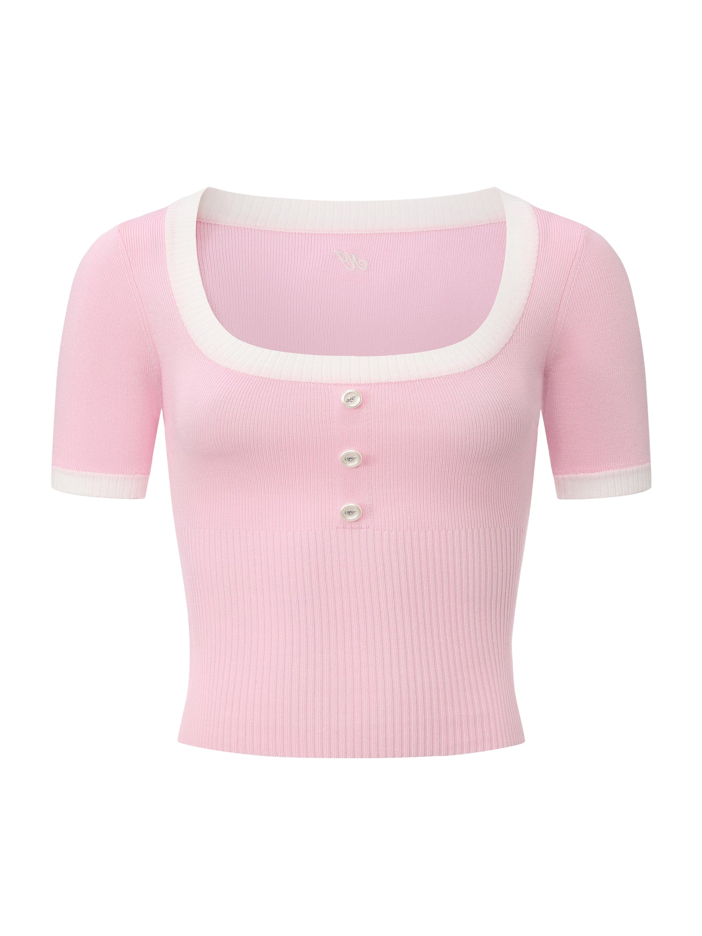 Millie Contrast-Trim Pink Knit Top