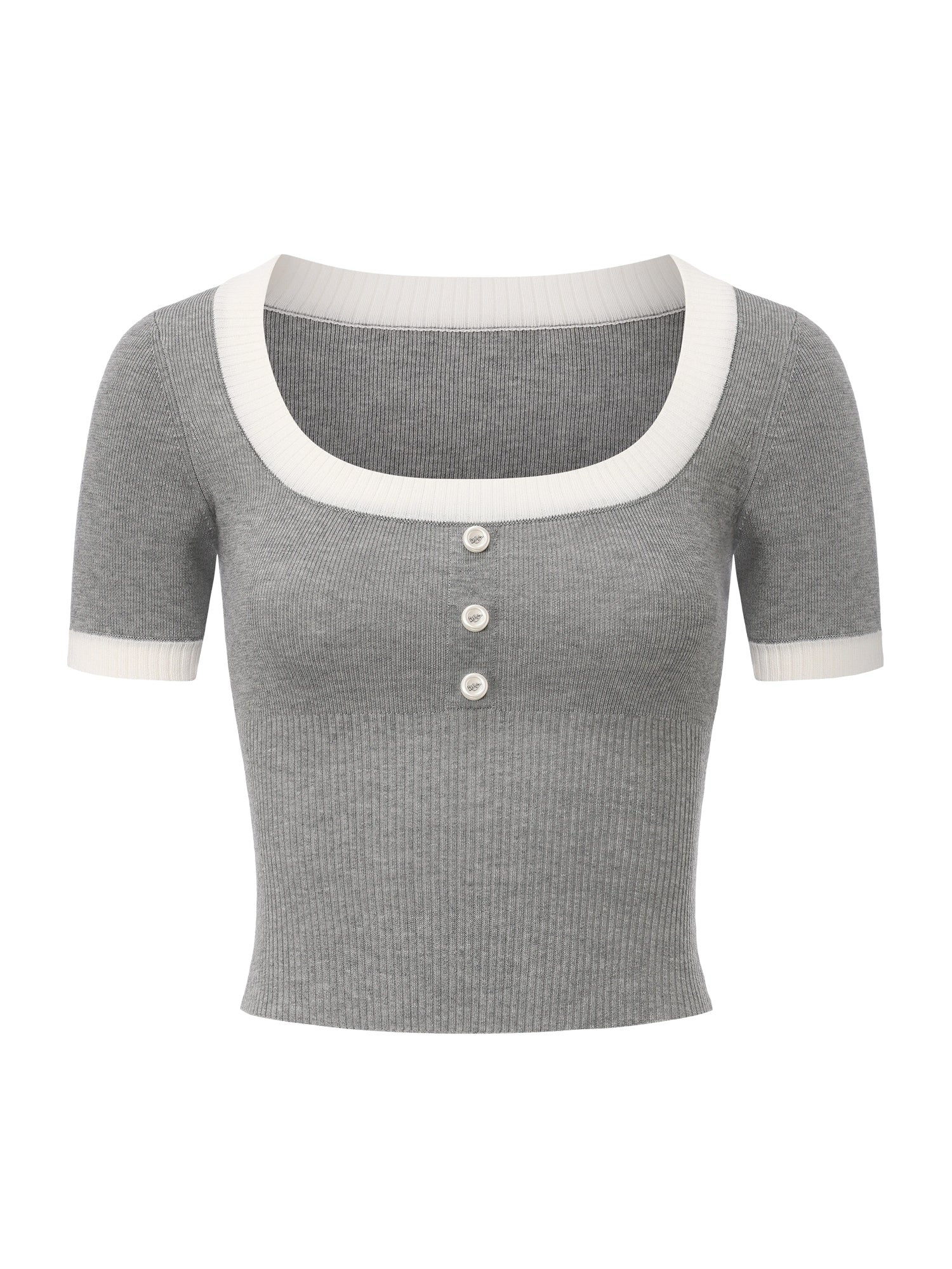 Millie Contrast-Trim Grey Knit Top